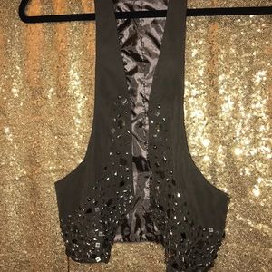 Olive green racer back bejeweled vest